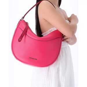 MIchael Kors Dover Large Half Moon Shoulder Bag Hobo Leather Electric Pink